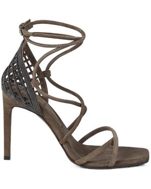 Brunello Cucinelli 110Mm Monili-Embellished Suede Sandals - Metallic