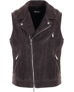 Brunello Cucinelli Zip-Up Biker Gilet - Black