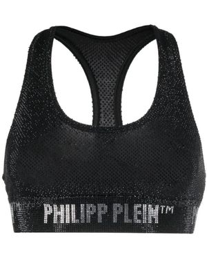 Philipp Plein Crystal-Embellished Logo-Underband Bra - Black