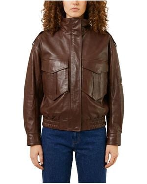 Frankie Shop Leather Bomber Jacket - Brown