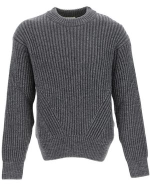 Ami Paris Ribbed-Knit Crew-Neck Jumper - Grey