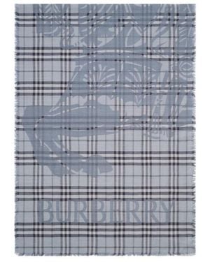 Burberry Wide Ekd Check Wool Silk Scarf - Blue