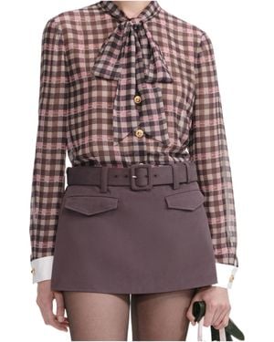 Self-Portrait Check-Pattern Blouse - Brown