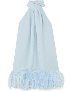 16Arlington Cynthia Feather-Trimmed Crepe De Chine Halterneck Mini Dress - Blue