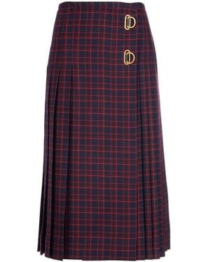 Burberry Arroux Check Print Pleated Wool Skirt - Purple