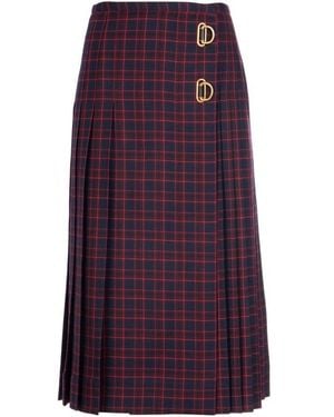 Burberry Arroux Check Print Pleated Wool Skirt - Purple