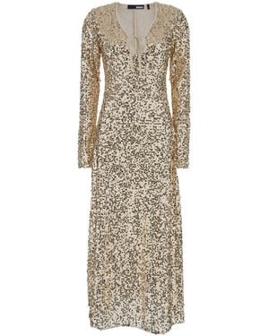 ROTATE BIRGER CHRISTENSEN Net Sequins Long-Sleeved Midi Dress - Natural