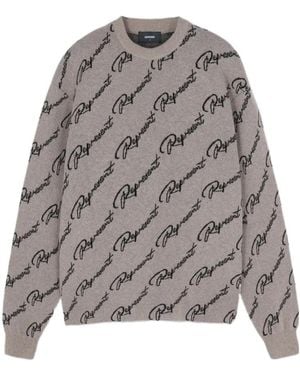 Represent Long-Sleeved Jacquard Jumper With Round Neck - Grey