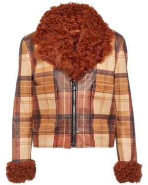 Dodo Bar Or Ruben Checked Shearling-Trimmed Leather Jacket - Brown