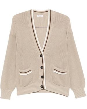 Brunello Cucinelli Buttoned Striped-Detail Cardigan - Natural