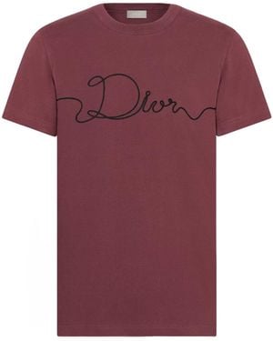 Dior Homme Ribbon Logo Detailed Crewneck T-Shirt - Red