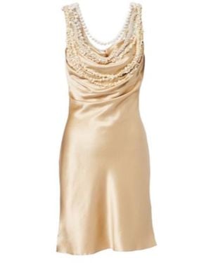 Balmain Embellished Silk Satin Slip Dress - Natural