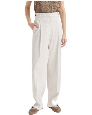 Brunello Cucinelli Striped Straight-Leg Trousers - White