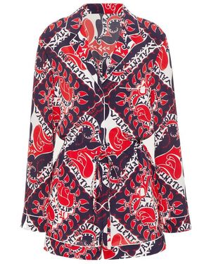 Valentino Graphic-Print Silk Playsuit - Red