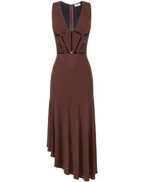 Elisabetta Franchi V-Neck Asymmetric Midi Dress - Brown