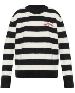 Marc Jacobs The Striped Brushed Logo Embroidered Sweater - Black
