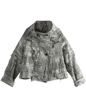 Y's Yohji Yamamoto Check-Pattern Frayed-Hem Jacket - Grey