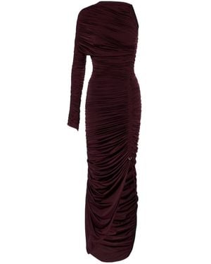 Mugler Pleated Off-Shoulder Mid-Length Dress - Purple