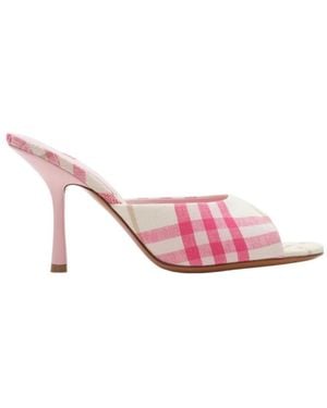 Burberry Mews Checked Heeled Mules - Pink