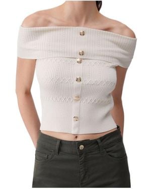 Liu Jo Bardot Buttoned Knitted Top - Gray