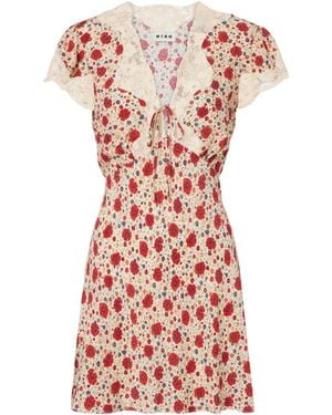 RIXO London Lace Trimmed Floral Mini Dress - Red