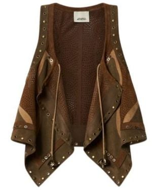 Isabel Marant Patchwork Studded Vest Jacket - Brown