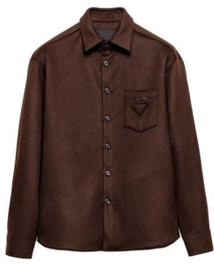 Prada Triangle Logo-Patch Shirt - Brown