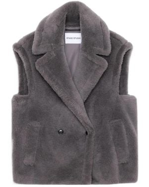 Stand Studio Clary Double-Breasted Faux Fur Vest - Gray