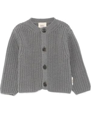 Douuod Ribbed-Knit Button-Up Cardigan - Gray