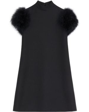 Valentino Crepe Couture Feather Mini Dress - Black