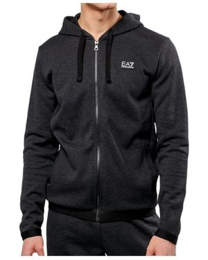 EA7 Logo Hooded Casual Coat - Black