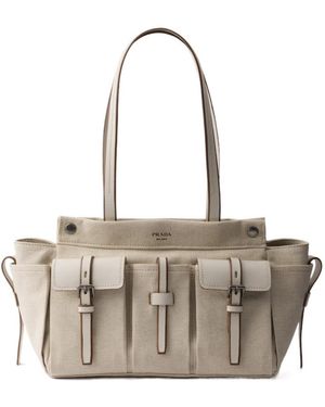 Prada Route Large Canvas And Leather Tote Bag - Multicolor