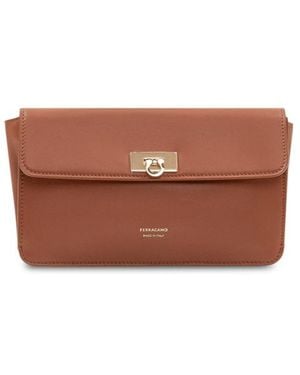 Ferragamo Flap Shoulder Bag With Logo - Brown
