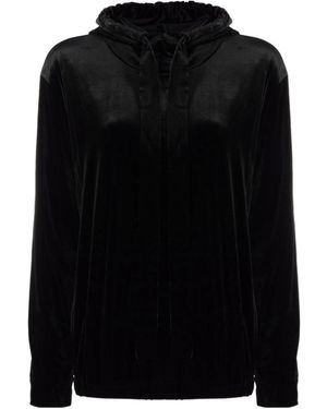Norma Kamali Long-Sleeve Hoodie Top - Black