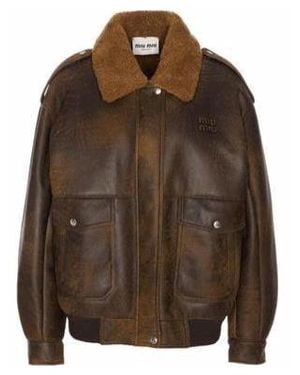 Miu Miu Logo-Detailed Long-Sleeved Jacket - Brown