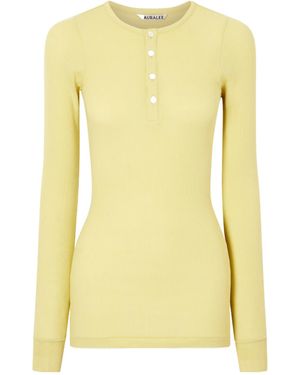 AURALEE Ribbed-Knit Cotton T-Shirt - Yellow