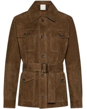 Marella Suede And Leather Shirt Jacket - Brown
