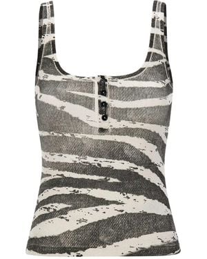 Blumarine Ribbed Zebra-Print Sleeveless Top - Grey