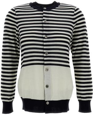 Junya Watanabe Striped Crew-Neck Cardigan - Black