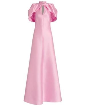 Alberta Ferretti Maxi Mikado Cut-Out Draped-Sleeve Dress - Pink