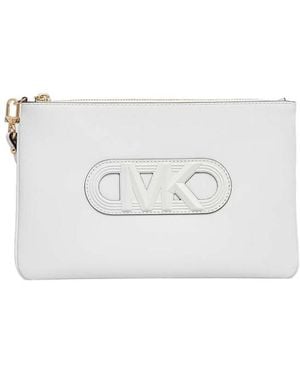 Michael Kors Large Jet Set Leather Clutch Bag - White