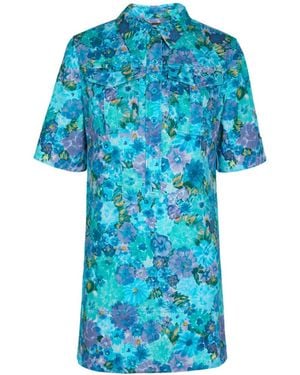 Chloé Floral Print Stretch-Cotton Dress - Blue