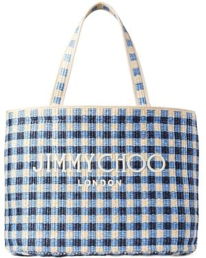 Jimmy Choo Logo Embroidered Beach Tote Bag - Blue