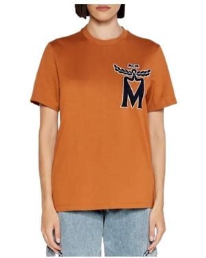 MCM Logo Embroidered Crewneck T-Shirt - Orange