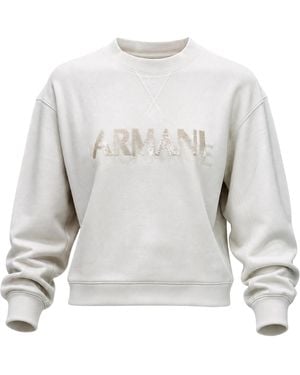 ARMANI EXCHANGE Long-Sleeved Crew Neck Sweatshirt - White