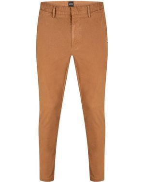 BOSS Buttonzip Waist Twill Chino Trousers - Brown