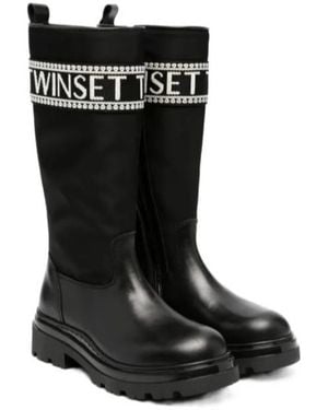 Twinset Logo-Tape Knee-High Boots - Black