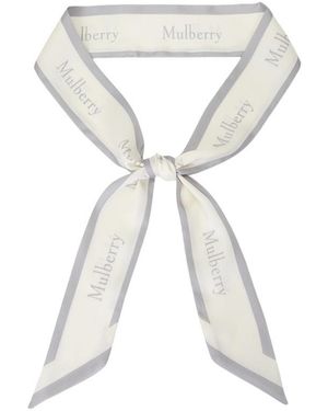 Mulberry Logo-Border Skinny Scarf - White
