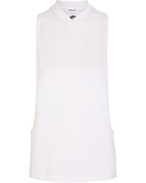 Versace Open Side Stretch-Cotton Tank Top - White