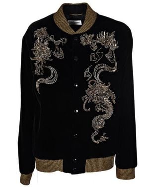 Saint Laurent Long-Sleeved Pilot Baseball Casual Jacket - Black